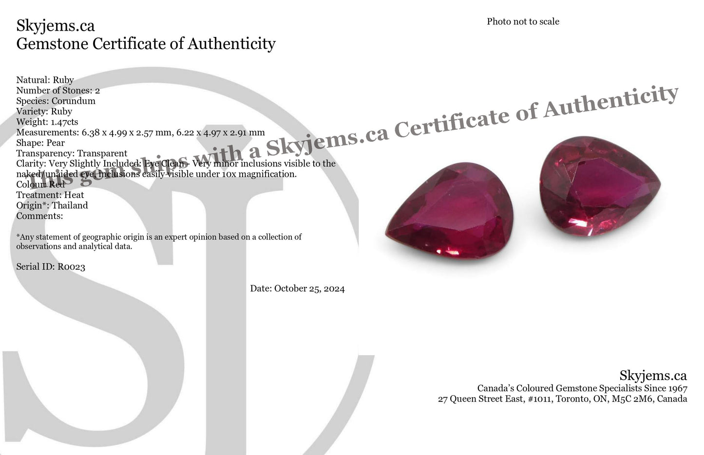 1.47ct Pear Red Ruby from Thailand Pair