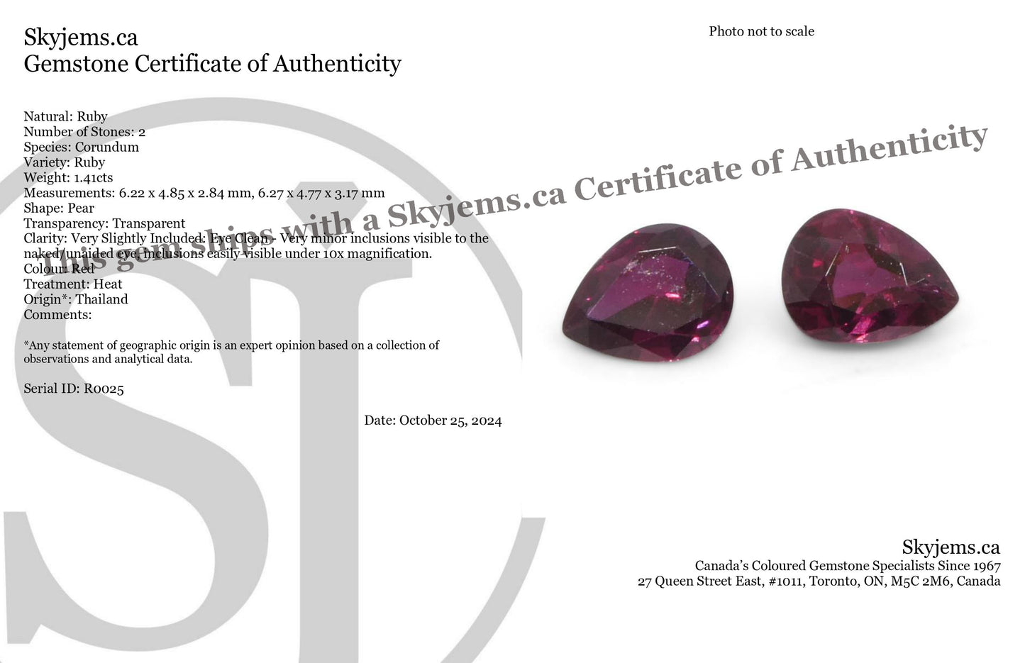 1.41ct Pear Red Ruby from Thailand Pair