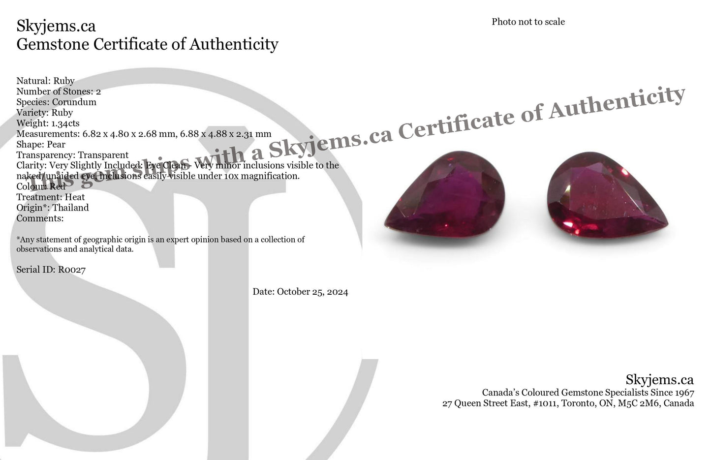 1.34ct Pear Red Ruby from Thailand Pair