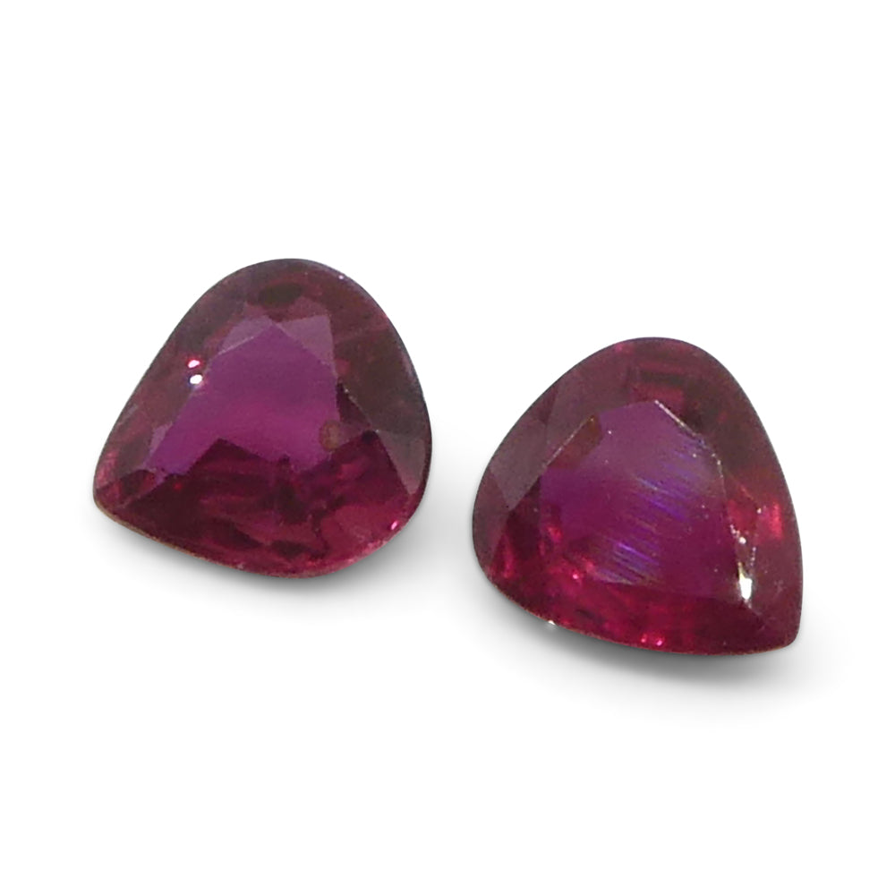 SkyJems 1.33ct Pear Purplish Red Ruby Pair from Thailand, premium matched gemstone for fine jewelry