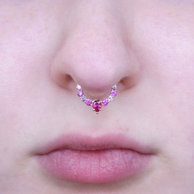 0.85ct Round Ruby and Pink Sapphire Hinged Septum Clicker Ring set in 14k Yellow Gold - Skyjems Wholesale Gemstones