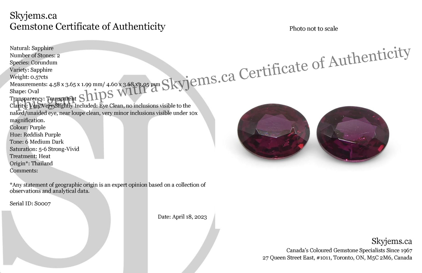 0.57ct Pair Oval Purple Sapphire from Thailand - Skyjems Wholesale Gemstones