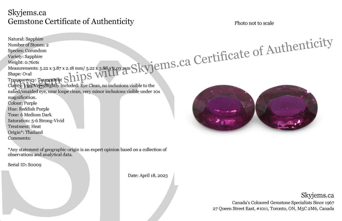 0.76ct Pair Oval Purple Sapphire from Thailand - Skyjems Wholesale Gemstones