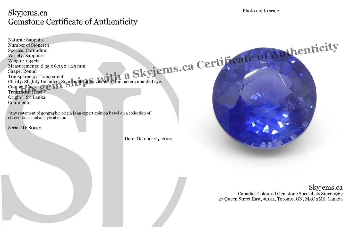 1.34ct Round Blue Sapphire from Sri Lanka