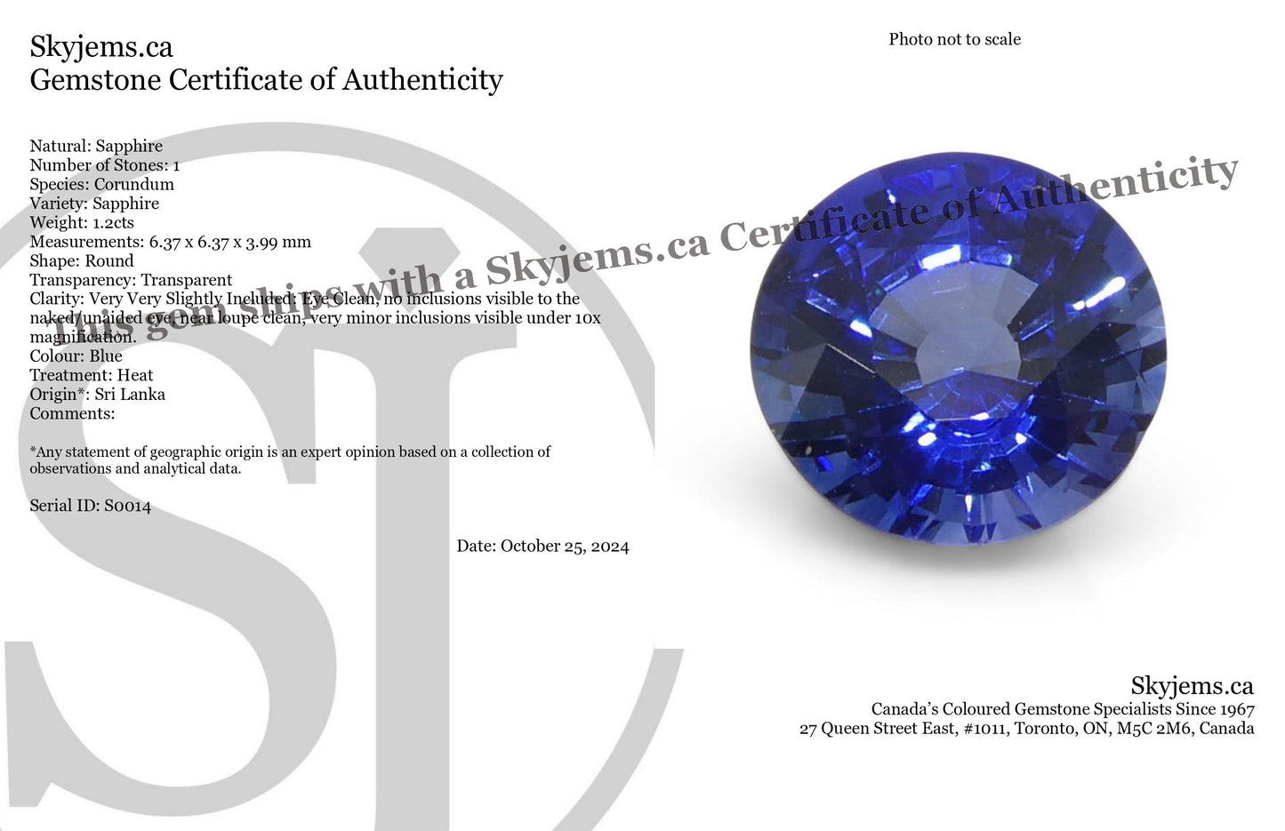 1.2ct Round Blue Sapphire from Sri Lanka