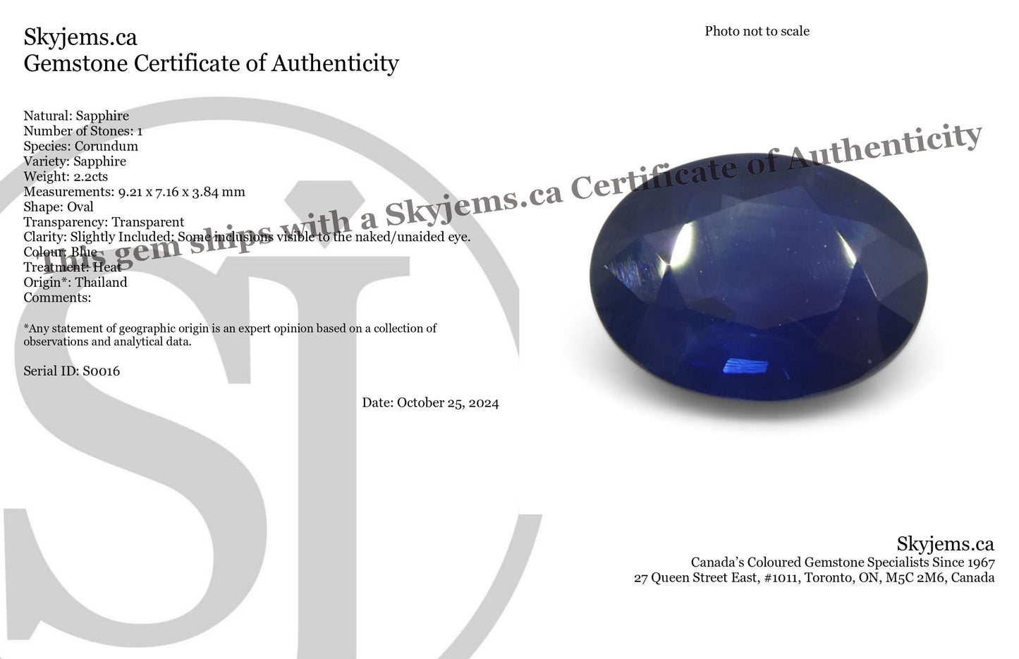 2.2ct Oval Blue Sapphire from Thailand