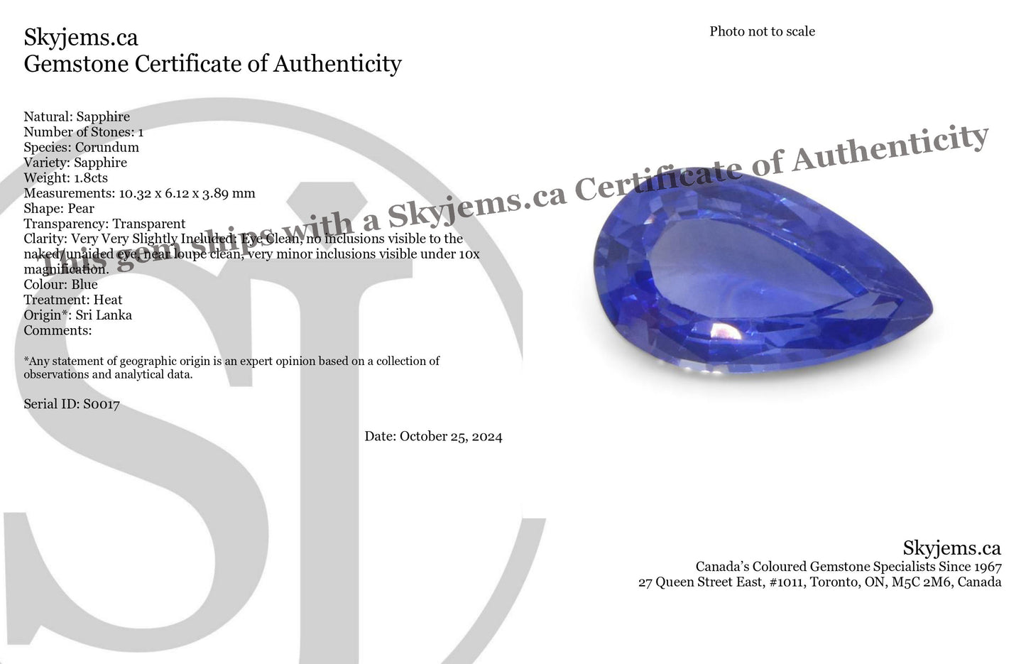 1.8ct Pear Blue Sapphire from Sri Lanka