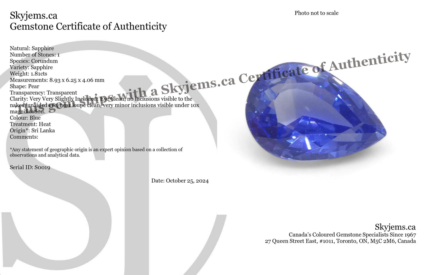 1.81ct Pear Blue Sapphire from Sri Lanka