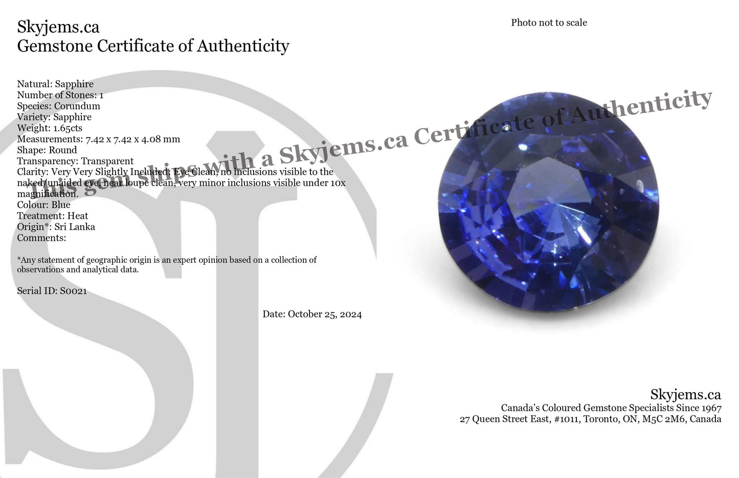 1.65ct Round Blue Sapphire from Sri Lanka