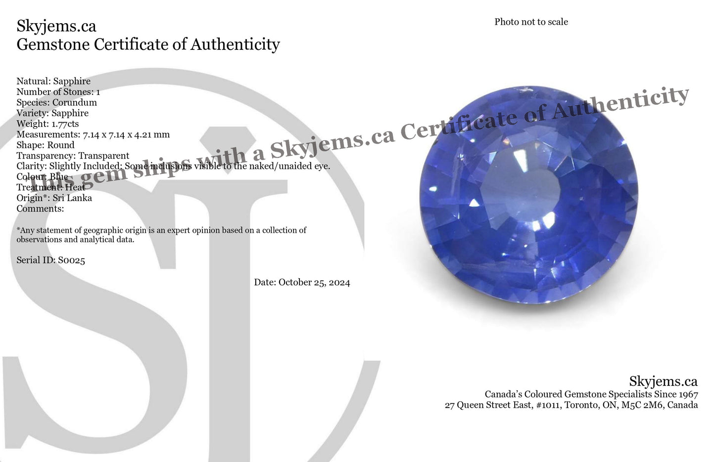 1.77ct Round Blue Sapphire from Sri Lanka