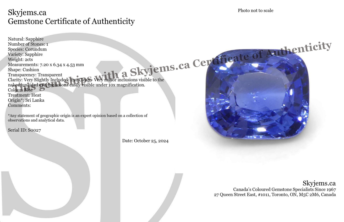 2ct Cushion Blue Sapphire from Sri Lanka