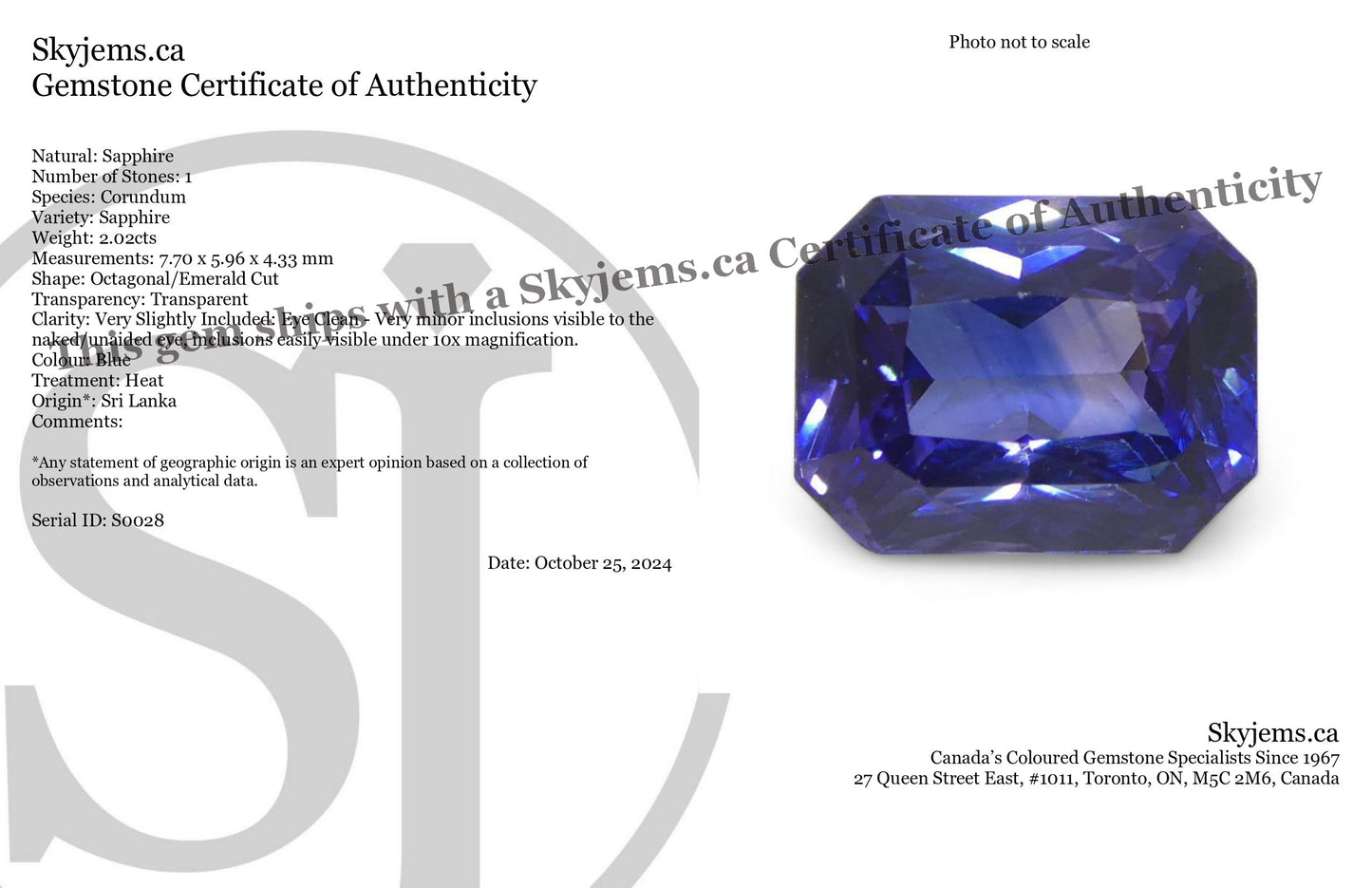 2.02ct Octagonal/Emerald Cut Blue Sapphire from Sri Lanka