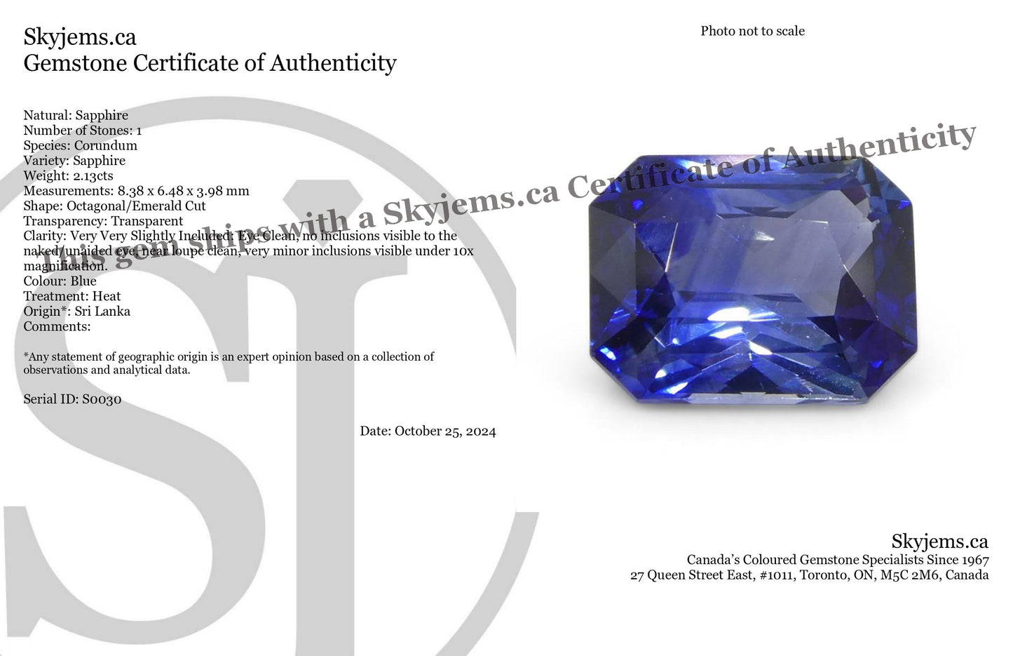 2.13ct Octagonal/Emerald Cut Blue Sapphire from Sri Lanka