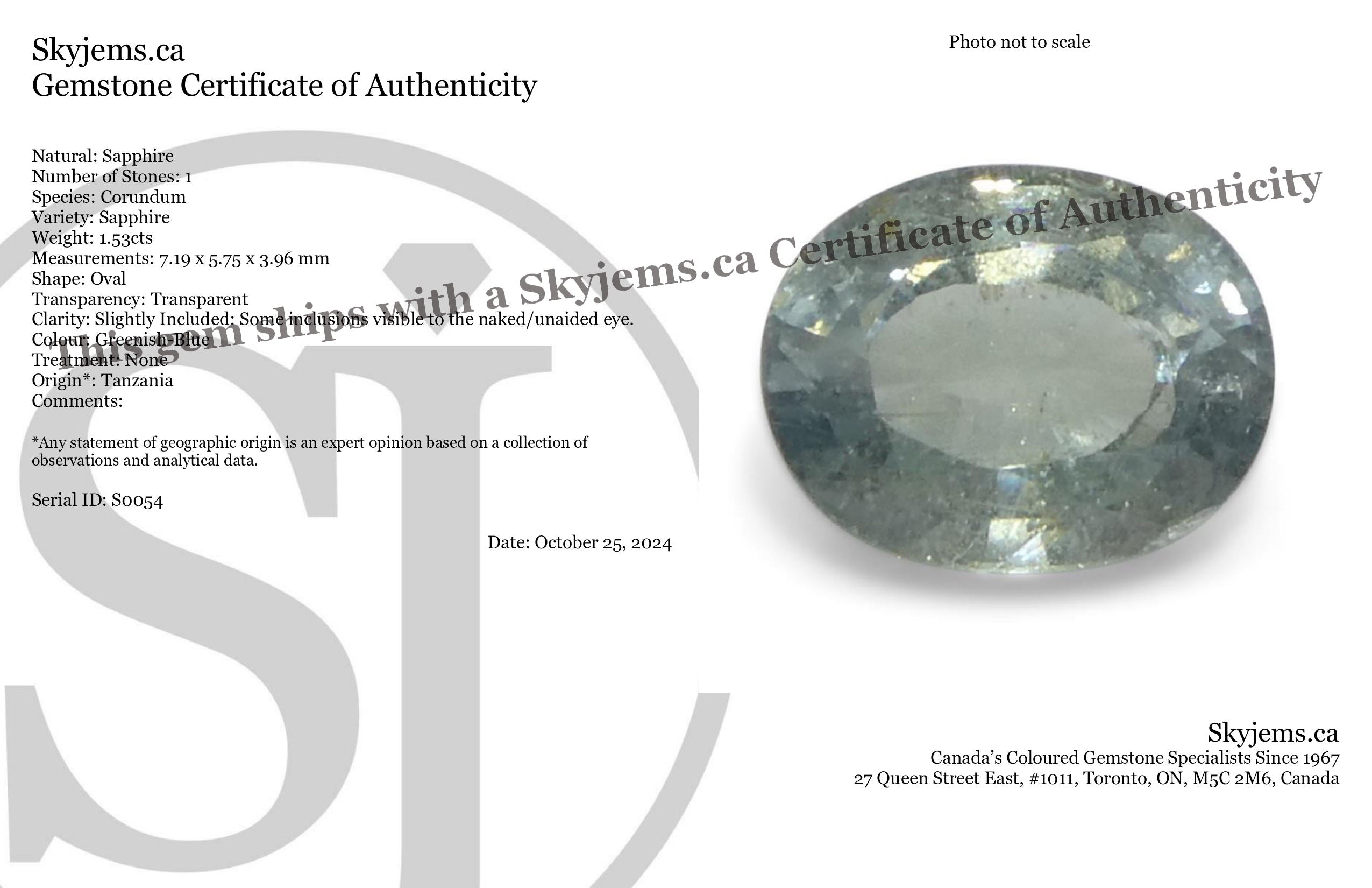1.53ct Unheated Oval Greenish-Blue Teal Sapphire from Tanzania, Unheated - Skyjems Wholesale Gemstones