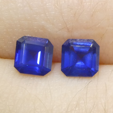 1.07ct Pair (2) Square/Octagonal Blue Sapphire from Myanmar/Burma