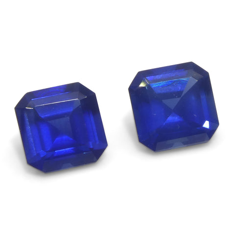 1.07ct Pair (2) Square/Octagonal Blue Sapphire from Myanmar/Burma