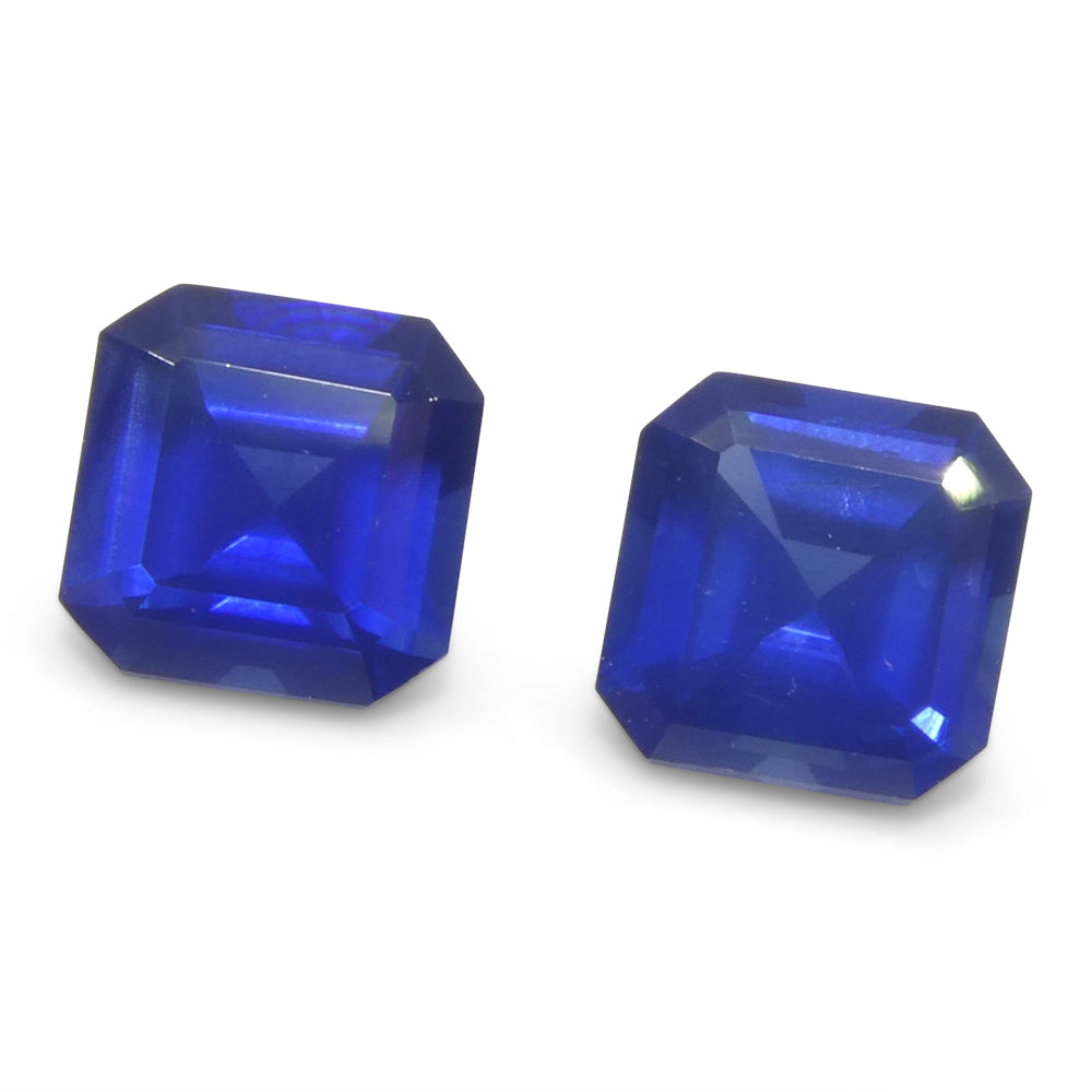 1.07ct Pair (2) Square/Octagonal Blue Sapphire from Myanmar/Burma - Skyjems Wholesale Gemstones