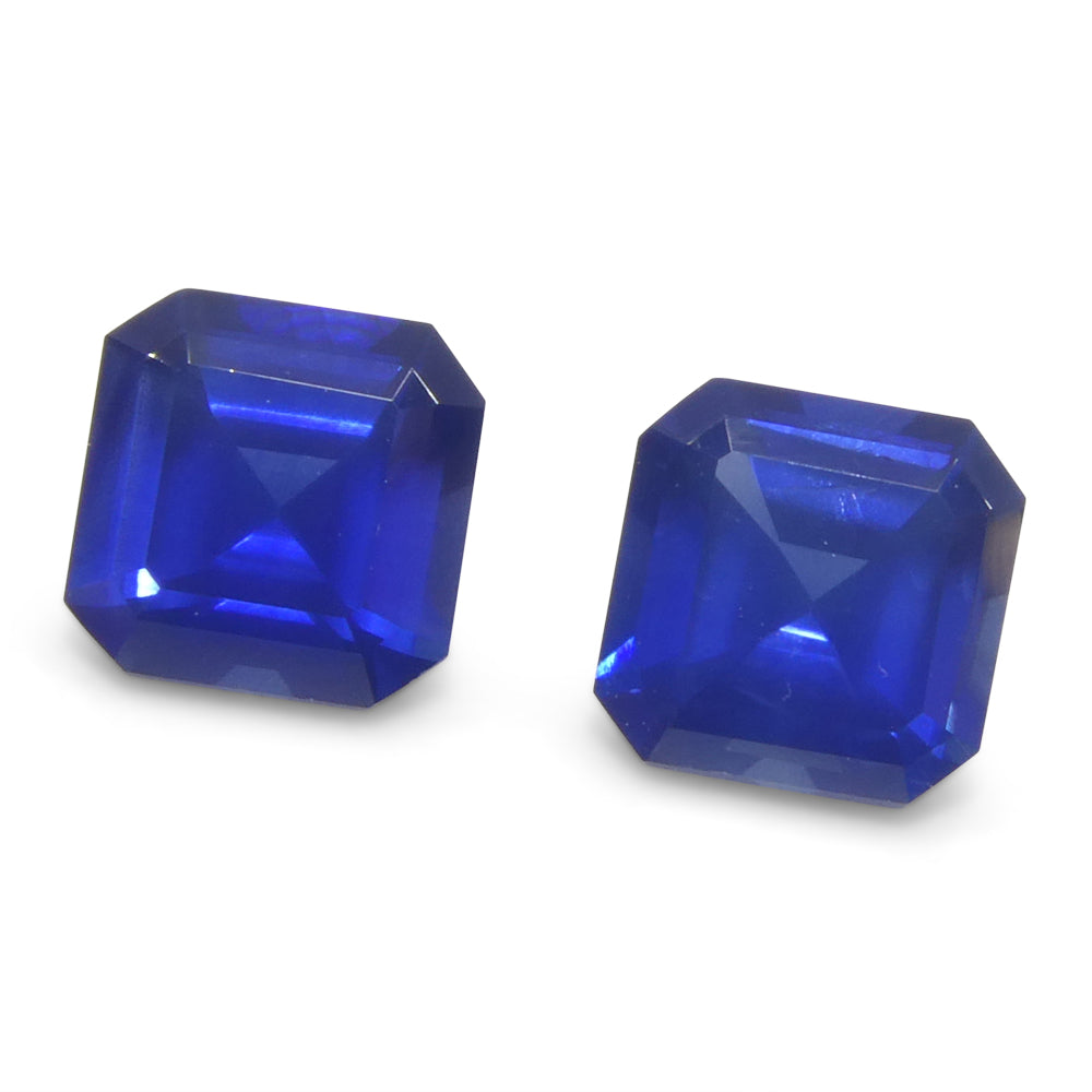 1.07ct Pair (2) Square/Octagonal Blue Sapphire from Myanmar/Burma - Skyjems Wholesale Gemstones