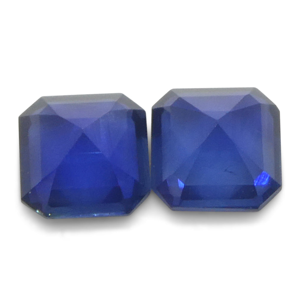 1.07ct Pair (2) Square/Octagonal Blue Sapphire from Myanmar/Burma - Skyjems Wholesale Gemstones