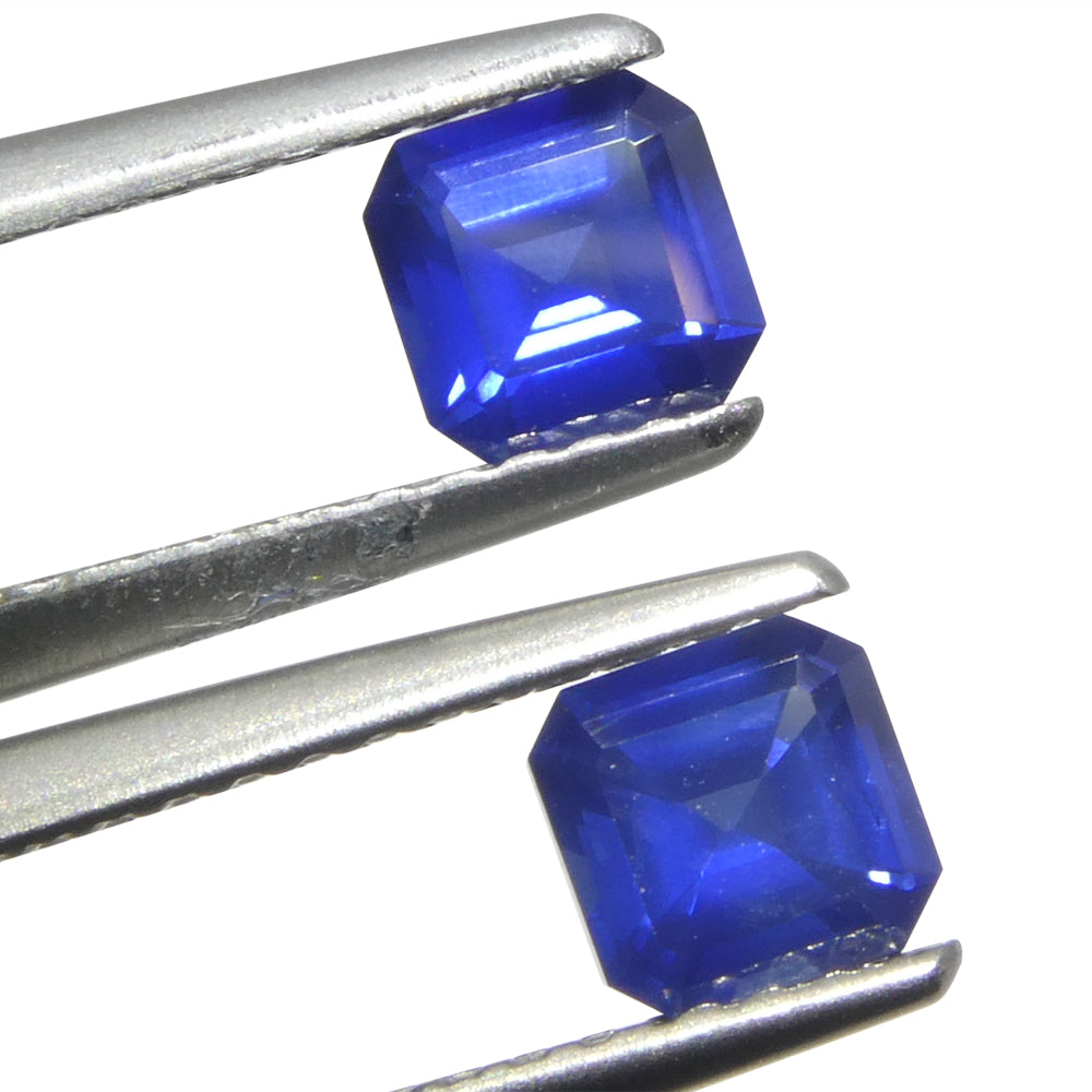 1.07ct Pair (2) Square/Octagonal Blue Sapphire from Myanmar/Burma - Skyjems Wholesale Gemstones