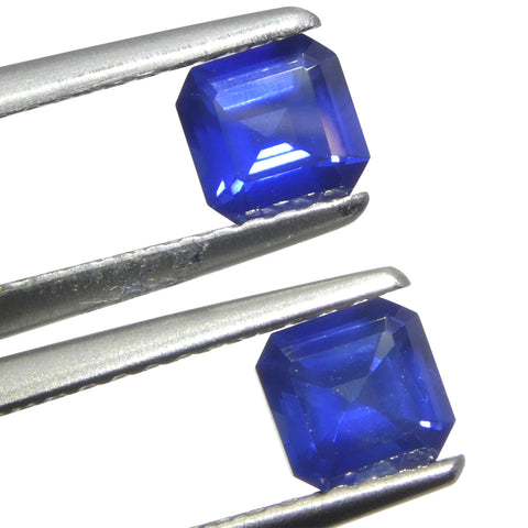 1.07ct Pair (2) Square/Octagonal Blue Sapphire from Myanmar/Burma