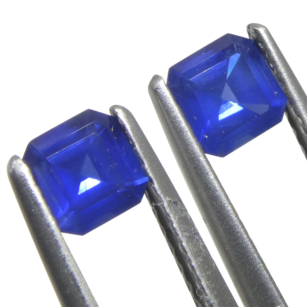 1.07ct Pair (2) Square/Octagonal Blue Sapphire from Myanmar/Burma - Skyjems Wholesale Gemstones