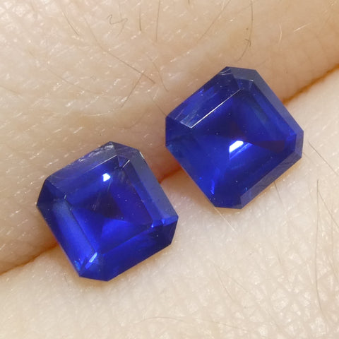 1.07ct Pair (2) Square/Octagonal Blue Sapphire from Myanmar/Burma