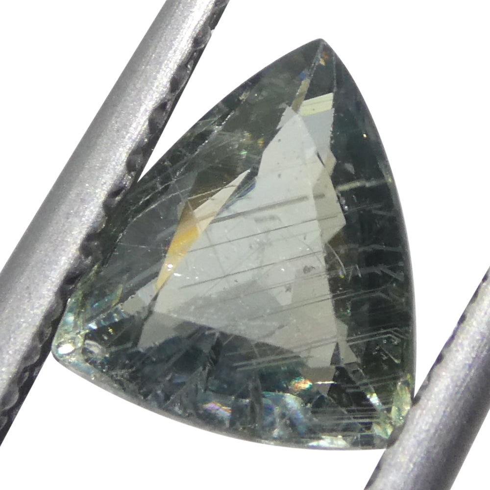 1.36ct Green Trillion Sapphire from East Africa, precision-cut gemstone by SkyJems Canadian gem specialists