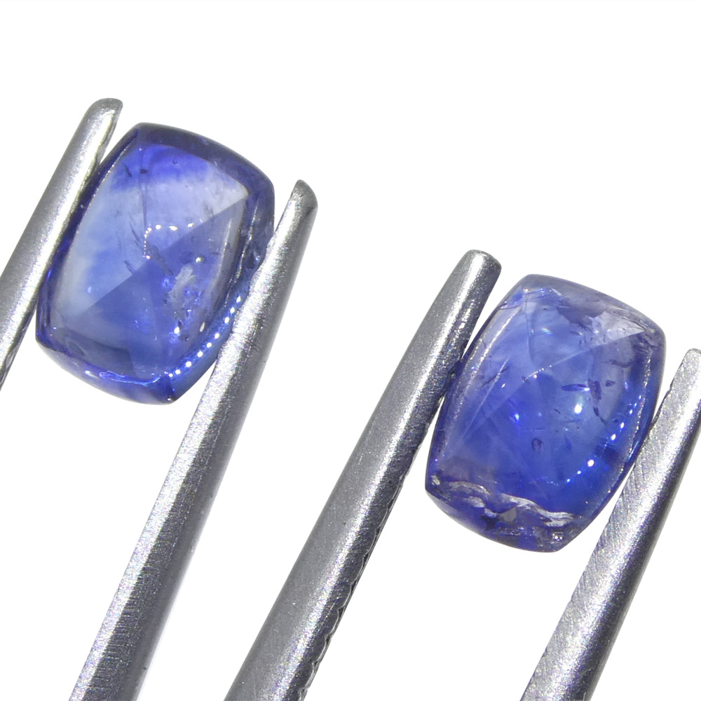 1.51ct Pair (2) Cushion Sugarloaf Cabochon Blue Sapphires from Burma - Skyjems Wholesale Gemstones