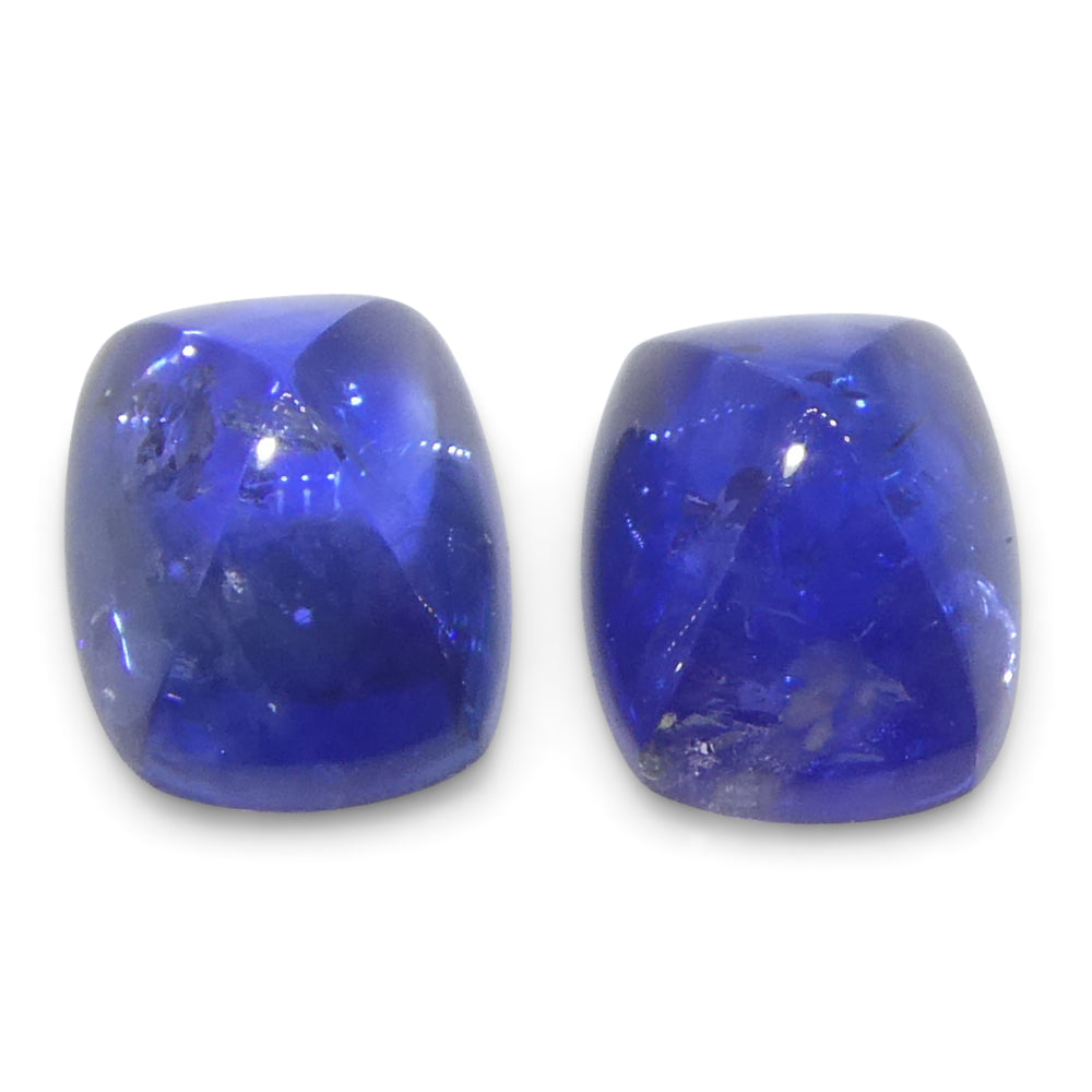 1.51ct Pair (2) Cushion Sugarloaf Cabochon Blue Sapphires from Burma - Skyjems Wholesale Gemstones