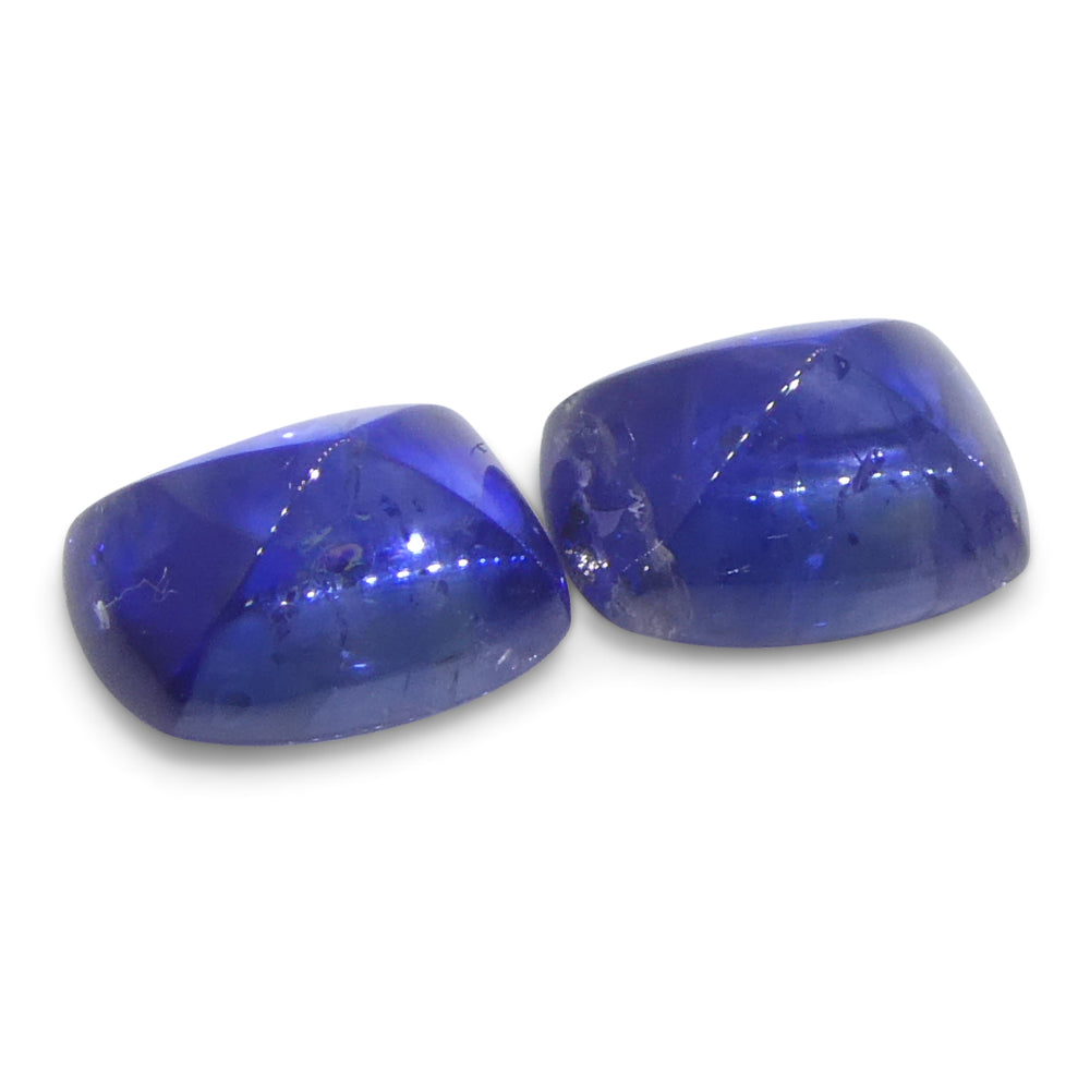 1.51ct Pair (2) Cushion Sugarloaf Cabochon Blue Sapphires from Burma - Skyjems Wholesale Gemstones