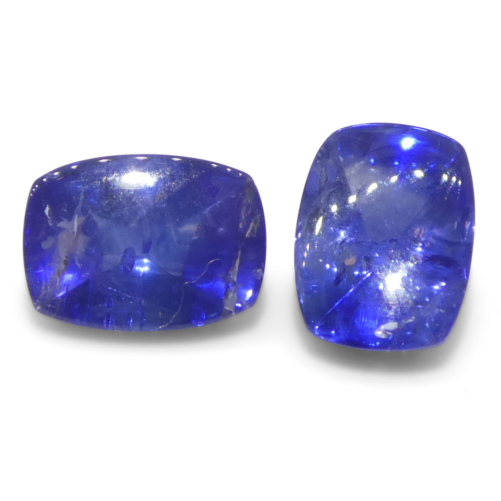 1.51ct Pair (2) Cushion Sugarloaf Cabochon Blue Sapphires from Burma - Skyjems Wholesale Gemstones