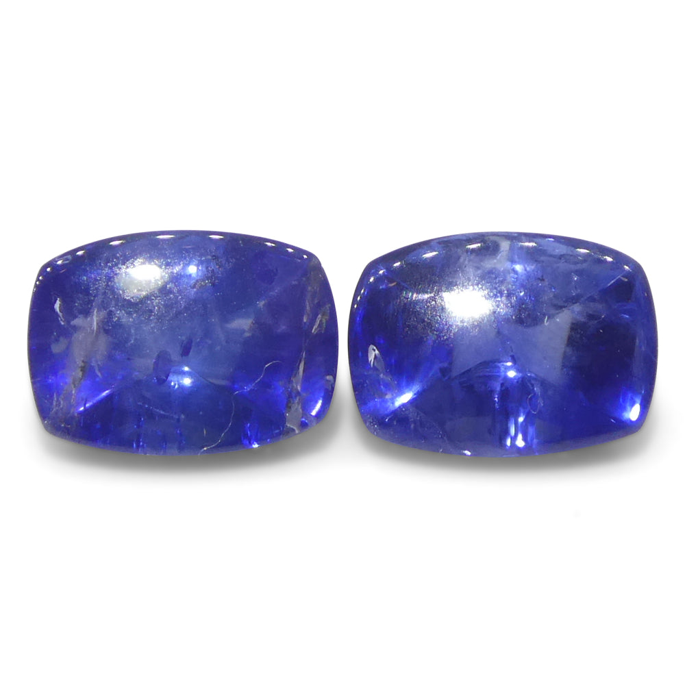 1.51ct Pair (2) Cushion Sugarloaf Cabochon Blue Sapphires from Burma - Skyjems Wholesale Gemstones