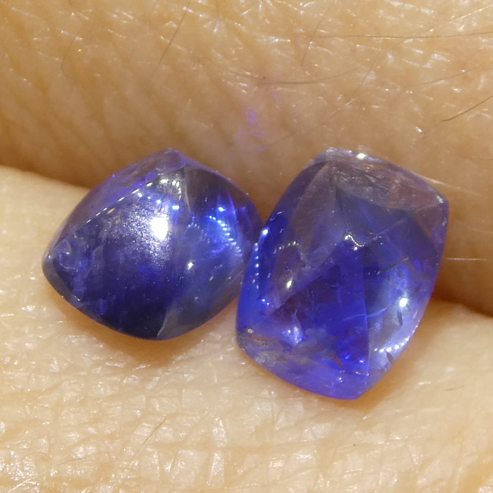 1.51ct Pair (2) Cushion Sugarloaf Cabochon Blue Sapphires from Burma - Skyjems Wholesale Gemstones