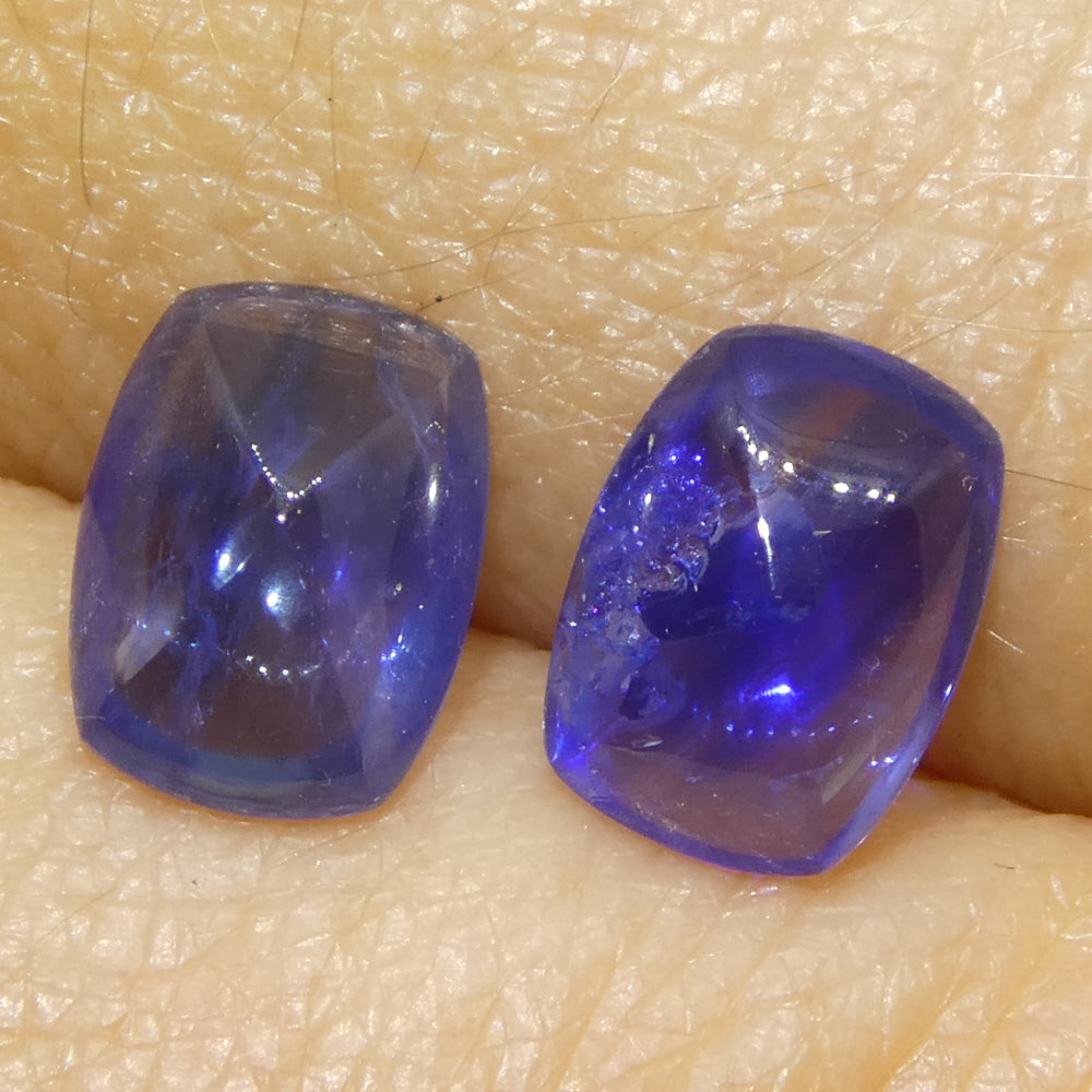 2.53ct Pair (2) Cushion Sugarloaf Cabochon Blue Sapphires from Burma - Skyjems Wholesale Gemstones