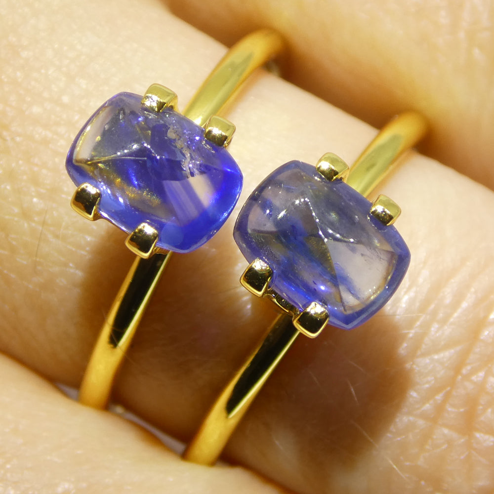 2.53ct Pair (2) Cushion Sugarloaf Cabochon Blue Sapphires from Burma - Skyjems Wholesale Gemstones