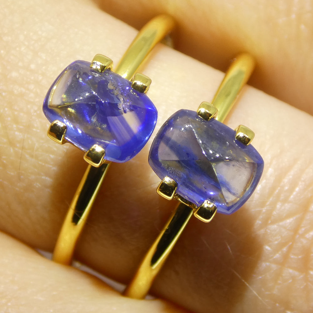 2.53ct Pair (2) Cushion Sugarloaf Cabochon Blue Sapphires from Burma - Skyjems Wholesale Gemstones
