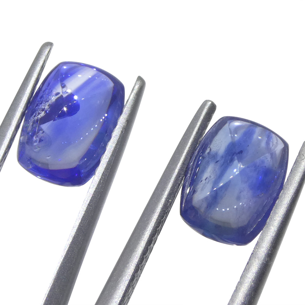 2.53ct Pair (2) Cushion Sugarloaf Cabochon Blue Sapphires from Burma - Skyjems Wholesale Gemstones