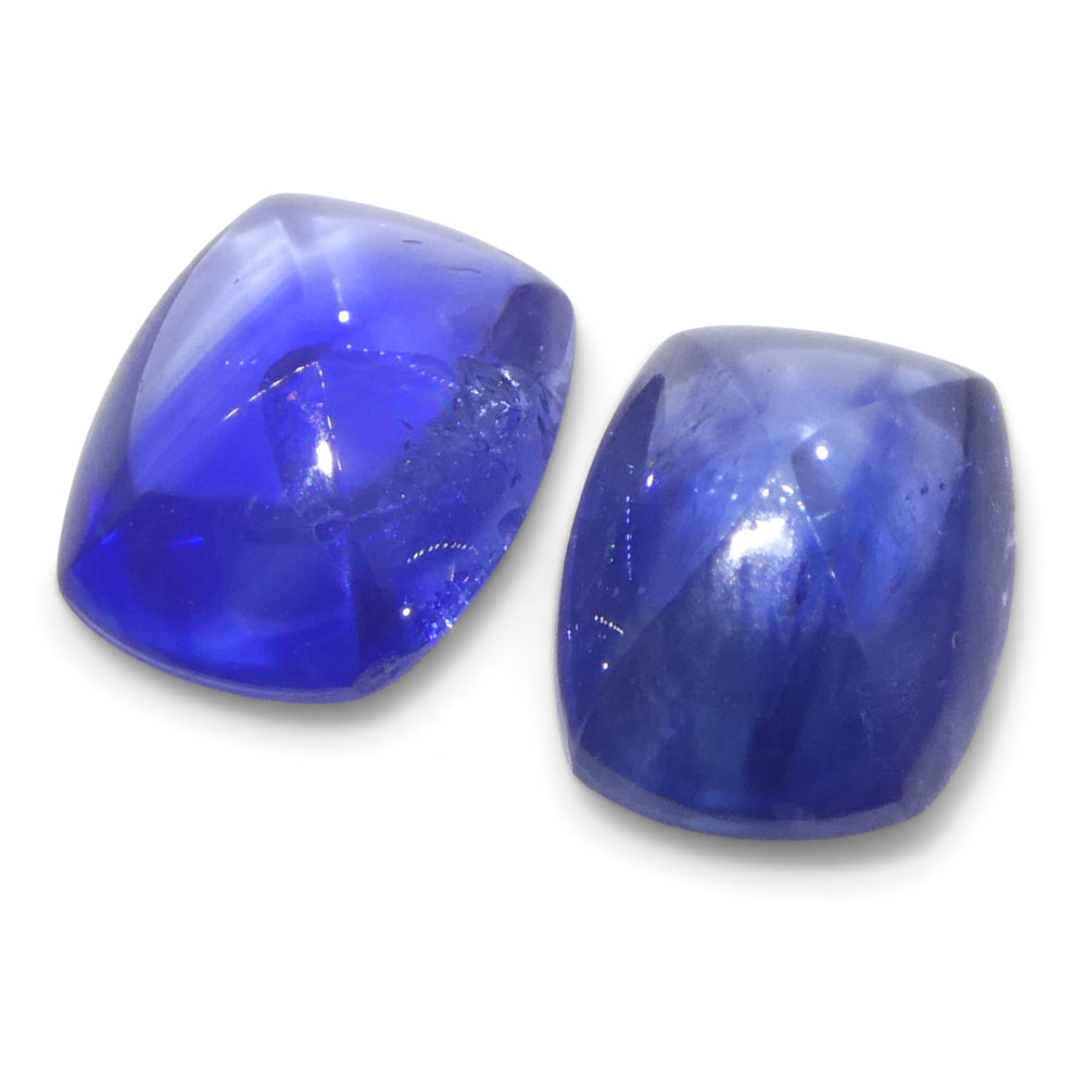 2.53ct Pair (2) Cushion Sugarloaf Cabochon Blue Sapphires from Burma - Skyjems Wholesale Gemstones