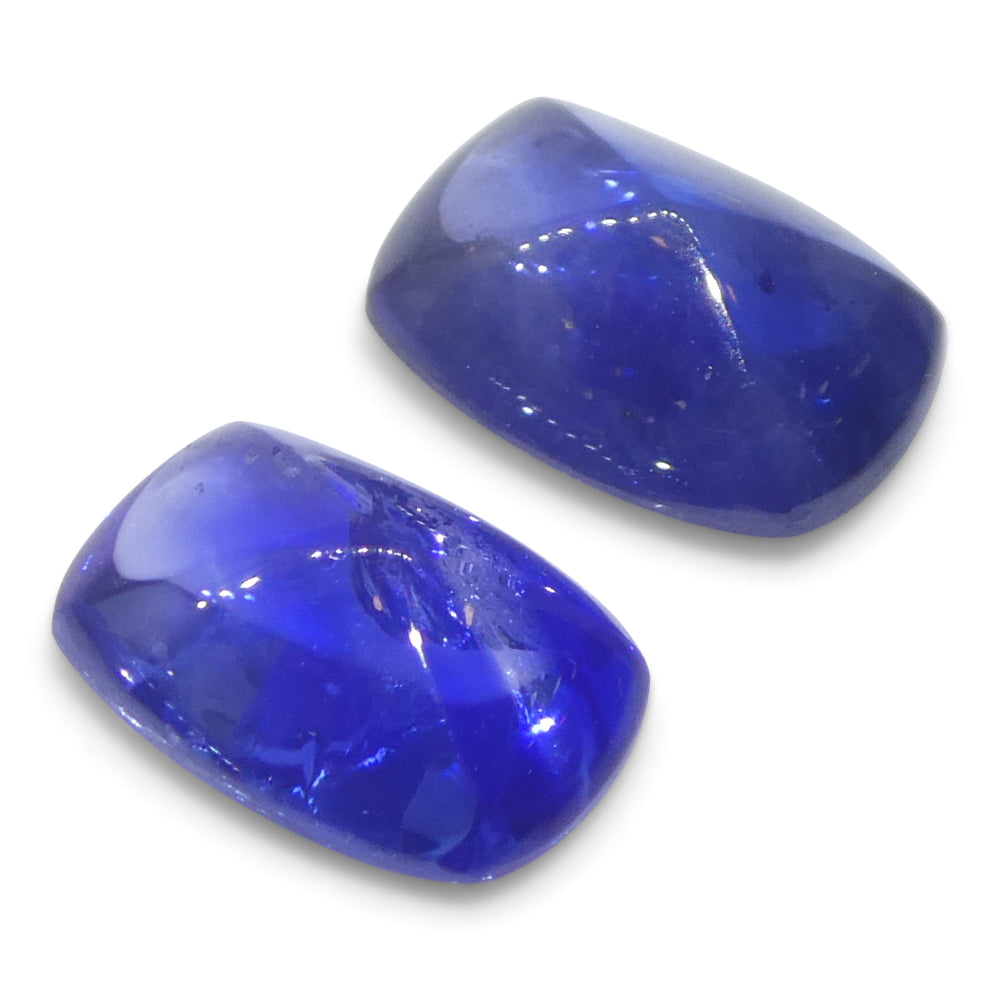 2.53ct Pair (2) Cushion Sugarloaf Cabochon Blue Sapphires from Burma - Skyjems Wholesale Gemstones