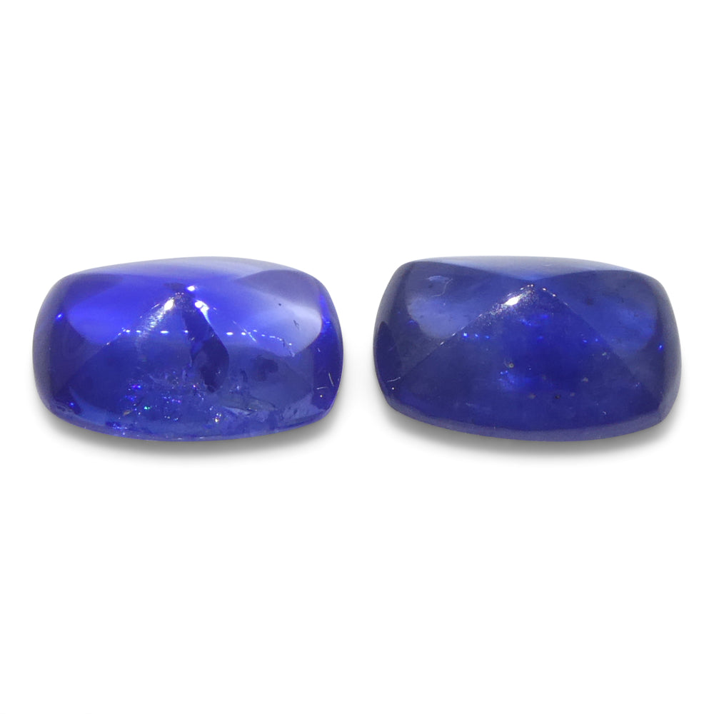 2.53ct Pair (2) Cushion Sugarloaf Cabochon Blue Sapphires from Burma - Skyjems Wholesale Gemstones
