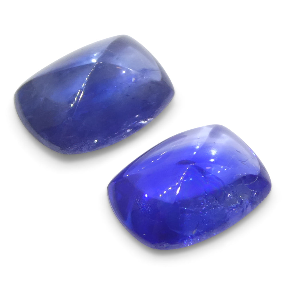 2.53ct Pair (2) Cushion Sugarloaf Cabochon Blue Sapphires from Burma - Skyjems Wholesale Gemstones