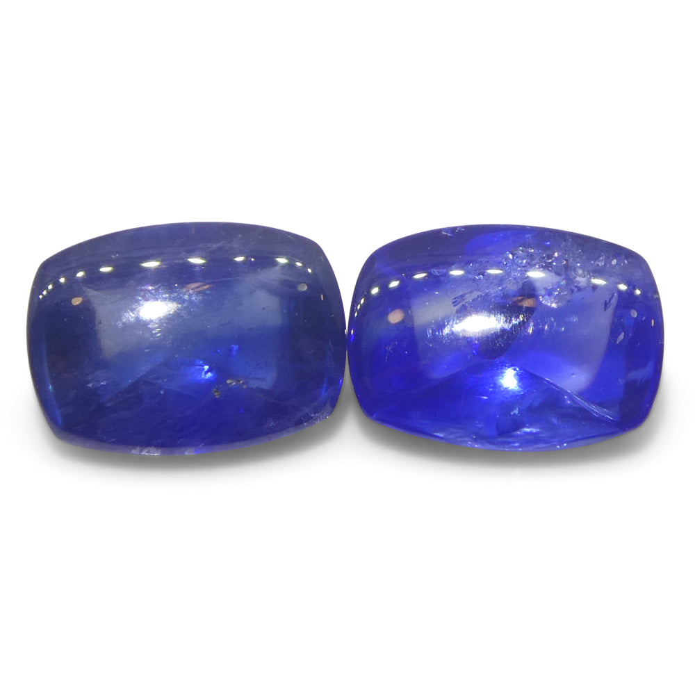 2.53ct Pair (2) Cushion Sugarloaf Cabochon Blue Sapphires from Burma - Skyjems Wholesale Gemstones