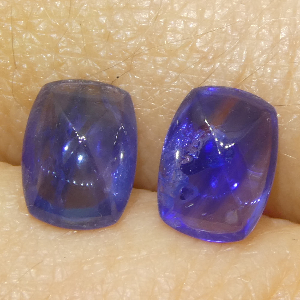2.53ct Pair (2) Cushion Sugarloaf Cabochon Blue Sapphires from Burma - Skyjems Wholesale Gemstones