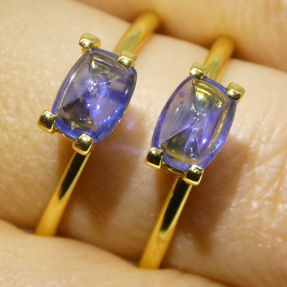 1.85ct Pair (2) Cushion Sugarloaf Cabochon Blue Sapphires from Burma - Skyjems Wholesale Gemstones