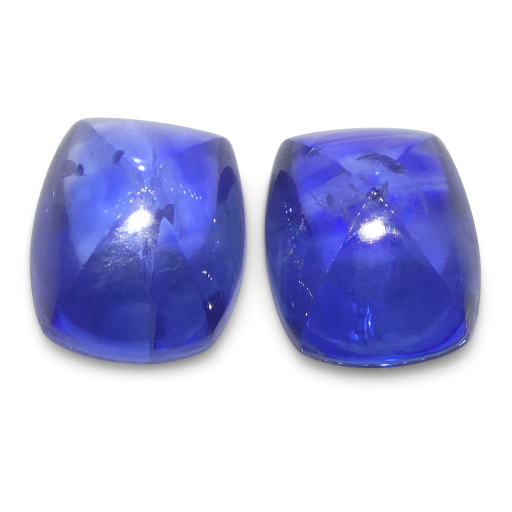 1.85ct Pair (2) Cushion Sugarloaf Cabochon Blue Sapphires from Burma - Skyjems Wholesale Gemstones