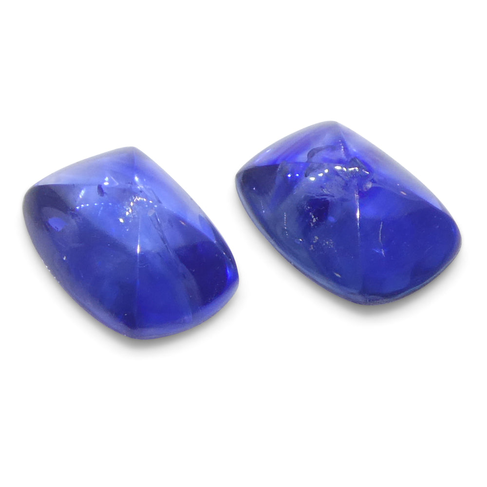 1.85ct Pair (2) Cushion Sugarloaf Cabochon Blue Sapphires from Burma - Skyjems Wholesale Gemstones