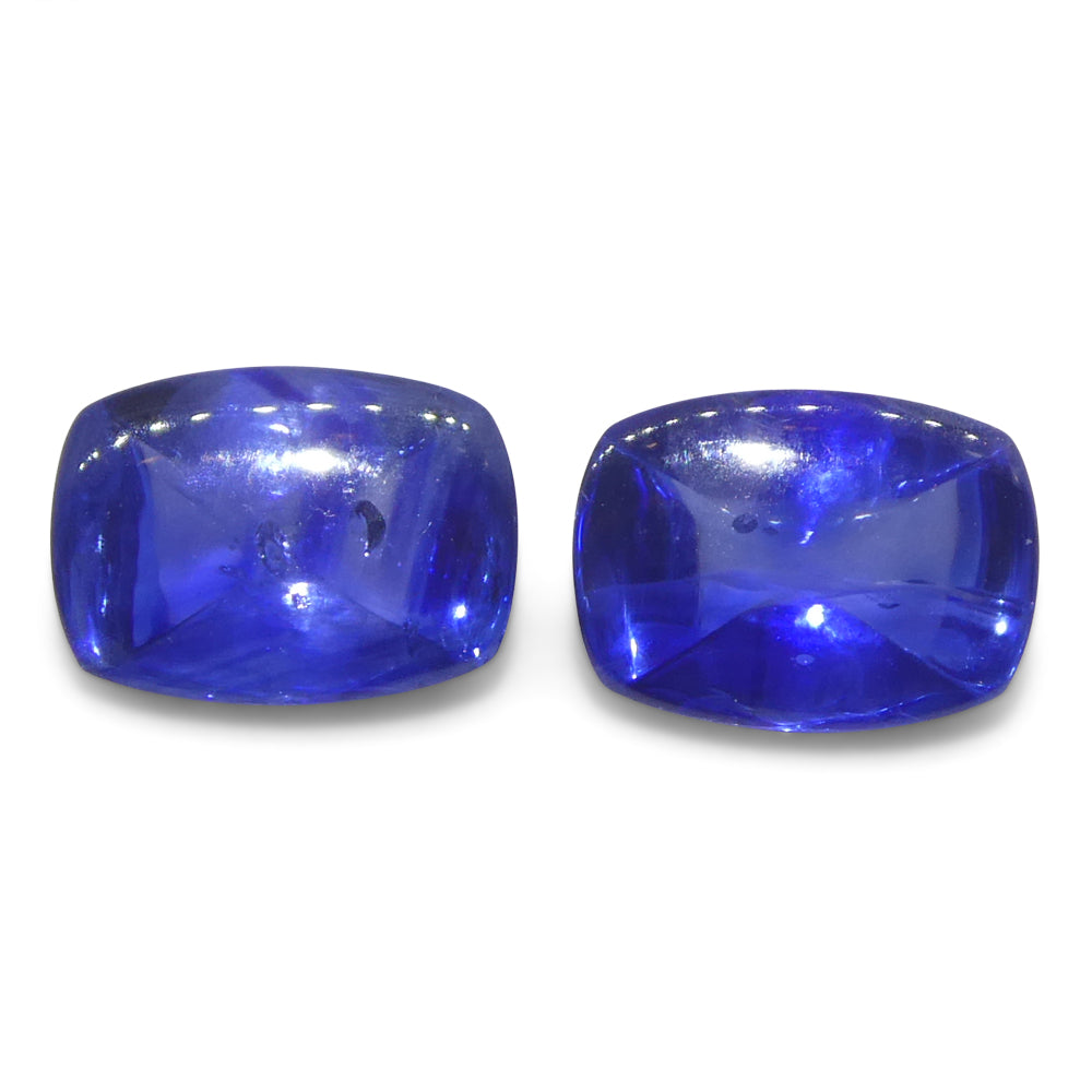 1.85ct Pair (2) Cushion Sugarloaf Cabochon Blue Sapphires from Burma - Skyjems Wholesale Gemstones