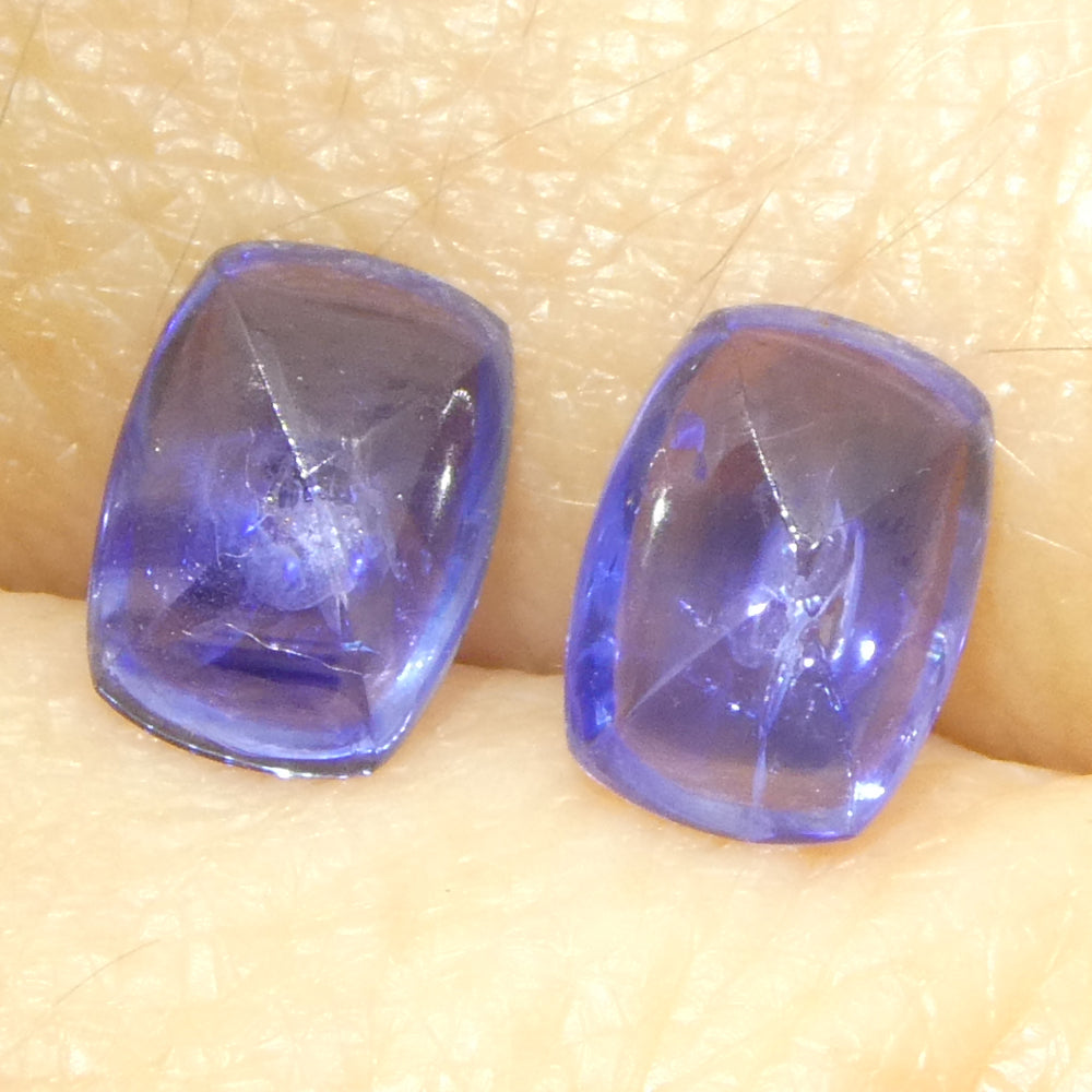 1.85ct Pair (2) Cushion Sugarloaf Cabochon Blue Sapphires from Burma - Skyjems Wholesale Gemstones