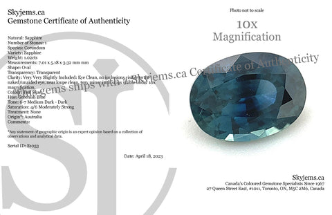 1.02ct Oval Teal Blue Sapphire from Australia Unheated